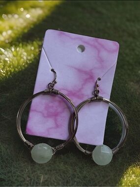 Copper & Jade Hoop Earrings Vintage